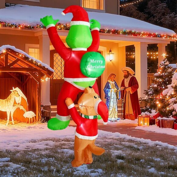 ⚡6 FT Christmas Inflatables Climbing Santa Claus with Dog Outdoor Decorations - Picture 7 of 7